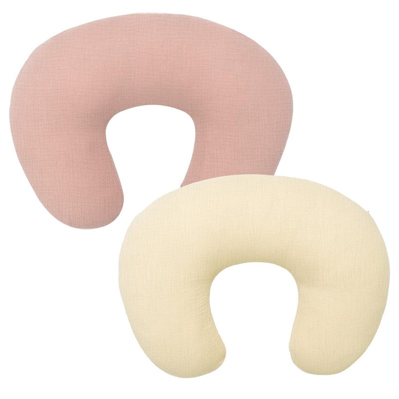 FUNUPUP 2 Pack Muslin Nursing Pillow Cover Compatible with Boppy Nursing Pillow, Soft Baby Nursing Covers for Breastfeeding Pillows for Boys Girls, Pink&Beige - Image 1